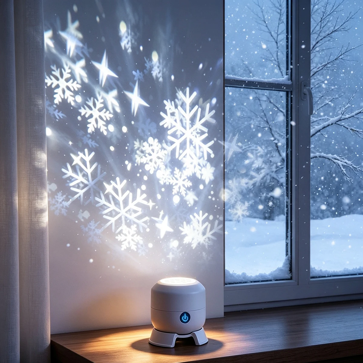 Baby Nursery Wall Lights - LED回転式スノーフレーク・スタープロジェクターランプ。クリスマスや新年のお祝いに最適な、動的なプロジェクションライト。自宅、寝室、パーティー、壁の装飾に。