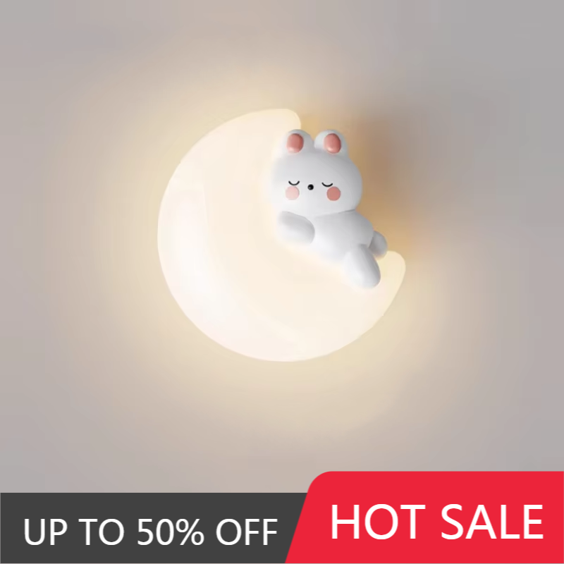 Baby Nursery Wall Lights - かわいい子供部屋用、ベッドサイドの壁掛けランプ。クマ、ウサギ、雲のモチーフ。クリエイティブなクリーム色のデザイン。男の子・女の子の子供部屋や寝室に最適な壁掛けライト。