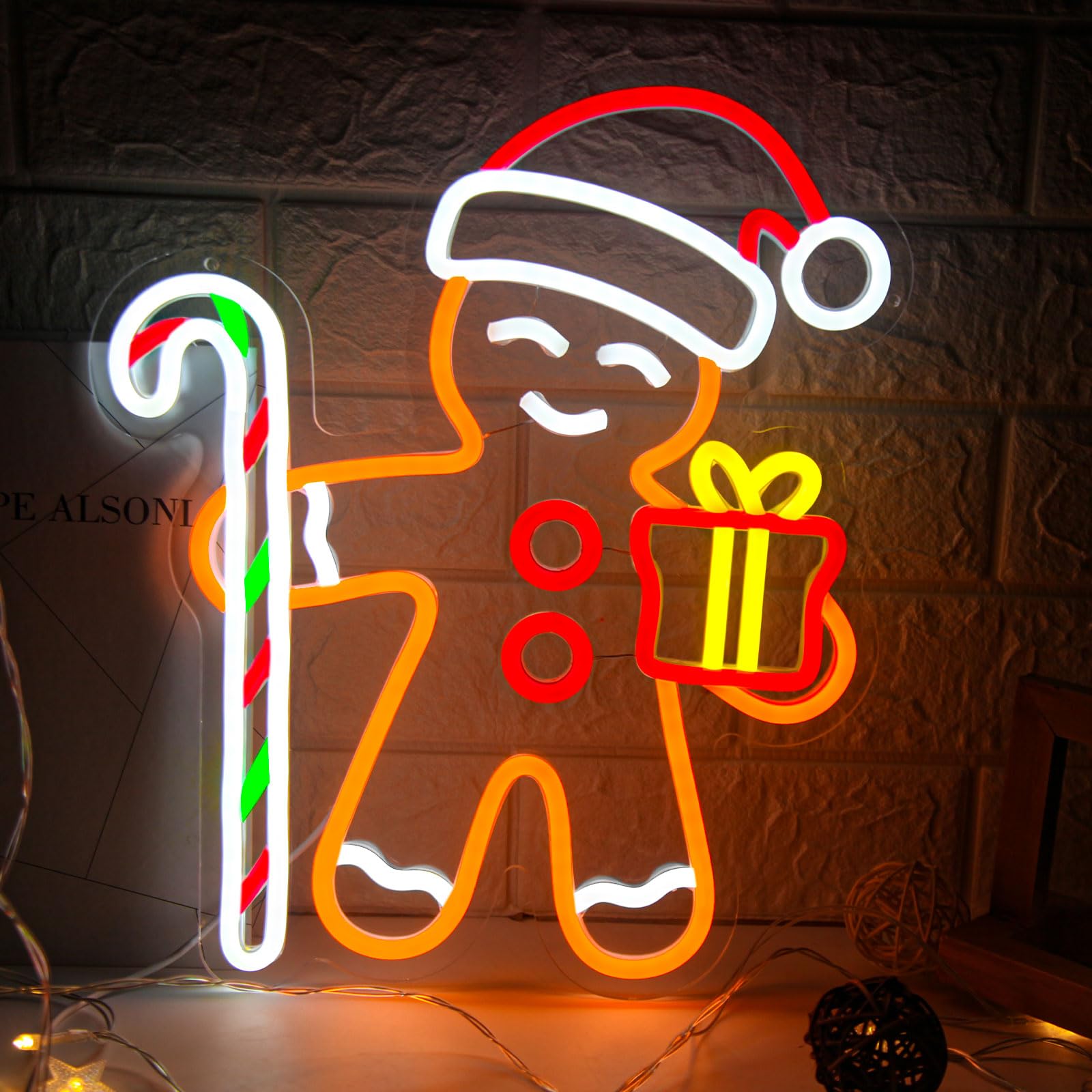Baby Nursery Wall Lights - ジンジャーブレッドマン LED ネオンサイン 壁装飾用 クリスマス 調光可能ライト