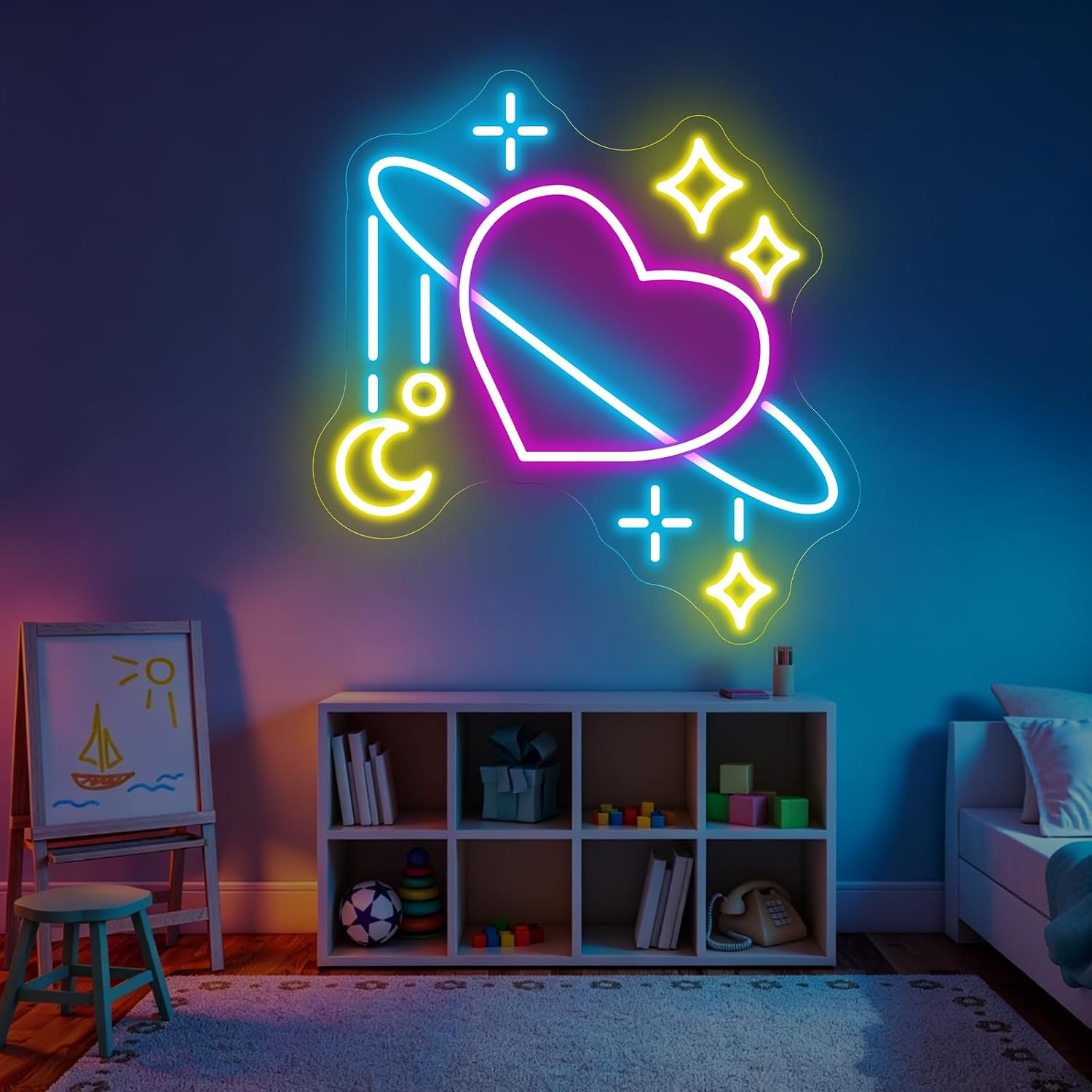 宇宙惑星ネオンサイン LEDネオンライト ギャラクシームーン - Baby Nursery Wall Lights のレビューと価格